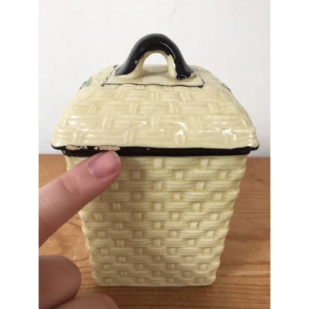Vintage Hotta Yu Shoten Japanese Japan Basketweave Majolica Nutmeg Spice Jar